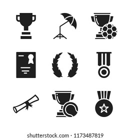 award icon. 9 award vector icons set. rolled diploma, trophy and umbrella icons for web and design about award theme