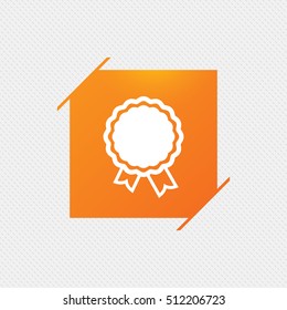 Award icon. Best guarantee symbol. Winner achievement sign. Orange square label on pattern. Vector