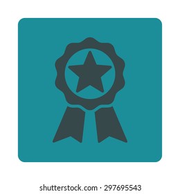 Award icon from Award Buttons OverColor Set. Icon style is soft blue colors, flat rounded square button, white background.