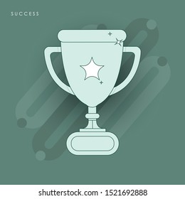 Award icon with champion golden trophy cup for winner.  Concept of line icon with green theme