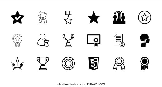 Award icon. collection of 18 award filled and outline icons such as star, medical mask, shield, diploma, ranking, trophy, ribbon. editable award icons for web and mobile.