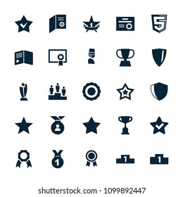 Award icon. collection of 25 award filled icons such as star, star, trophy, medal, diploma, shield, ribbon, ranking, 1st place star. editable award icons for web and mobile.