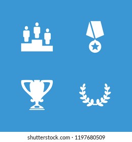 Award icon. collection of 4 award filled icons such as trophy, ranking, olive wreath. editable award icons for web and mobile.