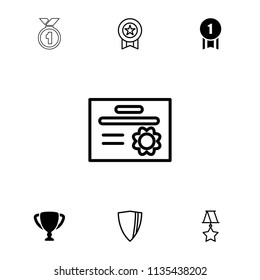 Award icon. collection of 7 award filled and outline icons such as trophy, number 1 medal, medal, shield. editable award icons for web and mobile.