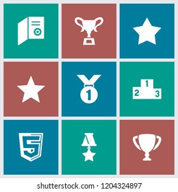 Award icon. collection of 9 award filled icons such as star, diploma, ranking, trophy, medal, star. editable award icons for web and mobile.