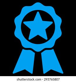 Award icon from Competition & Success Bicolor Icon Set. Vector style: flat symbols, blue color, rounded angles, black background.