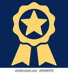 Award icon from Competition & Success Bicolor Icon Set. Vector style: flat symbols, yellow color, rounded angles, blue background.