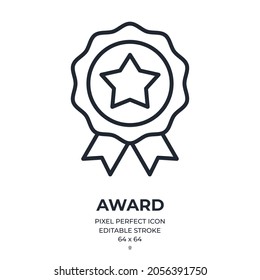 Award icon editable stroke outline icon isolated on white background flat vector illustration. Pixel perfect. 64 x 64.