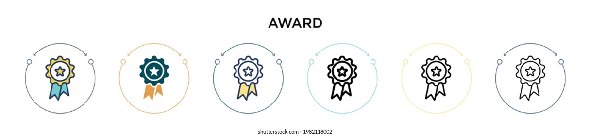 Award icon in filled, thin line, outline and stroke style. Vector illustration of two colored and black award vector icons designs can be used for mobile, ui, web