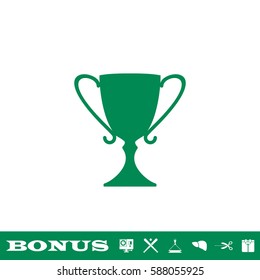 Award icon flat. Green pictogram on white background. Vector illustration symbol and bonus button