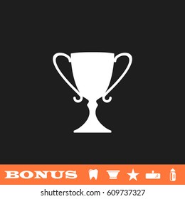 Award icon flat. White pictogram on black background. Vector illustration symbol and bonus button tooth, vase, star, mirror, bottle