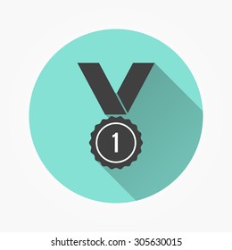 Award - icon with long shadow, flat design. Vector illustration