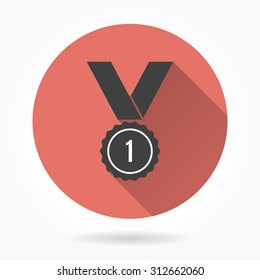 Award  icon with long shadow, flat design. Vector illustration.