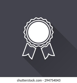 Award icon with a long shadow on a black background. Vector illustration.