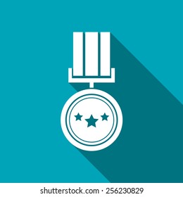 Award Icon with ribbons and stars icon on blue background, vector illustration