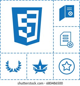 Award icon. set of 6 award filled and outline icons such as 1st place star, olive wreath, rank, diploma