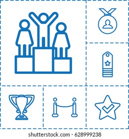Award icon. set of 6 award outline icons such as medal, red carpet, rank, trophy, star