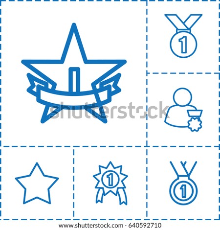 Award icon. set of 6 award outline icons such as medal, 1st place star, man with medal, number 1 medal