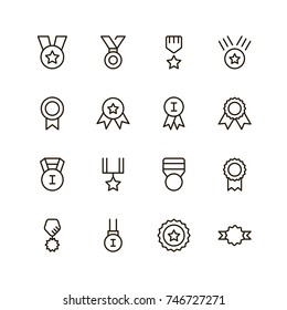 Award icon set. Collection of high quality outline medal pictograms in modern flat style. Black win symbol for web design and mobile app on white background. Prize line logo.