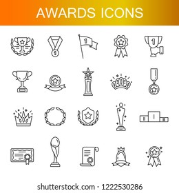 Award icon set. High quality outline symbol collection of achievement. Awards and Triumph icons collection. Outline pictogram for web site design and mobile apps. Vector illustration. Editable stroke.