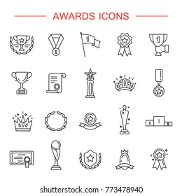 Award icon set. High quality outline symbol collection of achievement. Awards and Triumph icons collection. Outline pictogram for web site design and mobile apps. Vector illustration. Editable stroke.