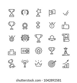 Award Icon Set. Line Art. Includes Such Icons As Trophy Cup, Goal, Success, Thumbs Up. Editable Stroke 48X48 Pixel Perfect. Vector Illustration For Your Design.