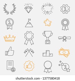 Award icon, set of line design elements, vector illustration isolated. Editable strokes. Cup, winner, success.