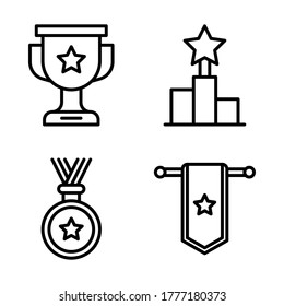 Award icon set = trophy, podium, medal, flag.
Perfect for website mobile app, presentation, illustration and any other projects.