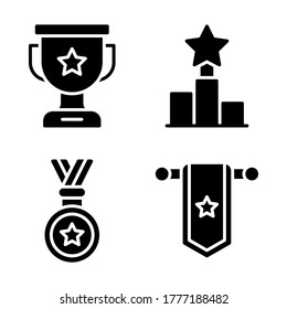 Juego de iconos de premio = trofeo, podio, medalla, bandera.
Perfecto para aplicaciones móviles web, presentación, ilustración y cualquier otro proyecto.