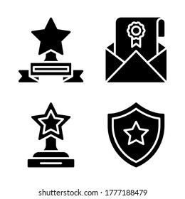 Award icon set = trophy star, email, trophy, shield.
Perfect for website mobile app, presentation, illustration and any other projects.