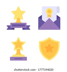 Juego de iconos de premio = estrella de trofeo, correo electrónico, trofeo, escudo.
Perfecto para aplicaciones móviles web, presentación, ilustración y cualquier otro proyecto.