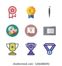 award icon set. vector set about umbrella, medal, trophy and diploma icons set.