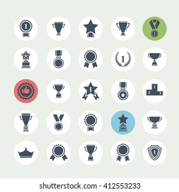 Award icon set.Vector black award medal,trophy cup icon set 