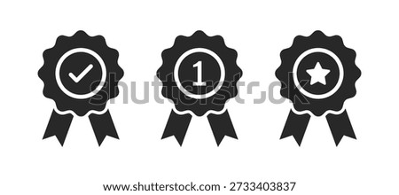 Award icon symbol, premium quality certify icon sign. Verified, certified, medal, correct mark, award ribbon, badge, quality certify sign