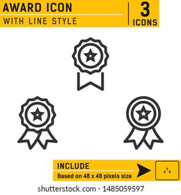award icon for ui design with line style. First, reward, premium vector icon for web design, ux, mobile app on isolated on white background. Editable size. Icon for business purposes and other.
