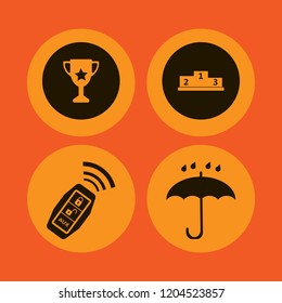 award icon. award vector icons set winners podium, trophy cup, umbrella and car key signal
