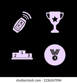icono de premio. iconos vectoriales de premio establecen la señal de la clave de camión, el podio de los ganadores, la medalla y la copa trofeo