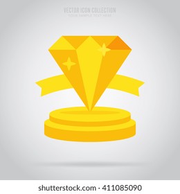 Award icon vector isolated on grey background flat design style. First place leadership award. Champion achievement trophy cup. Success symbol emblem winner sign.