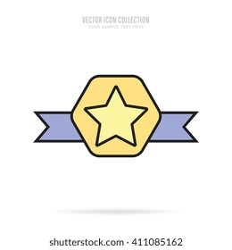 Award icon vector isolated on white background flat design style. Golden medal with star leadership award. Champion achievement medallion on ribbon. Success symbol emblem. First place winner sign.