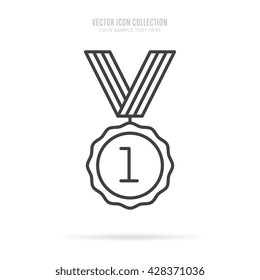 Award icon vector isolated on white background flat design style. Golden medal with first place leadership award. Champion achievement medallion on ribbon. Success symbol emblem winner sign.