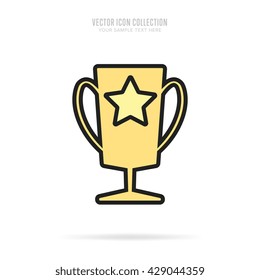 Award icon vector isolated on white background flat design style. Golden cup with star leadership award. Champion achievement trophy. Success symbol emblem. First place winner sign.