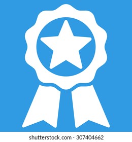 Award icon. Vector style is flat symbols, white color, rounded angles, blue background.