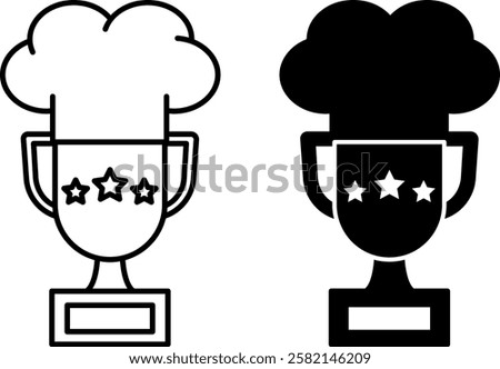 Award Icons. Black and White Vector Icons. Chef Hat and Cup with Stars. Prestigious Rating. Restaurant Concept