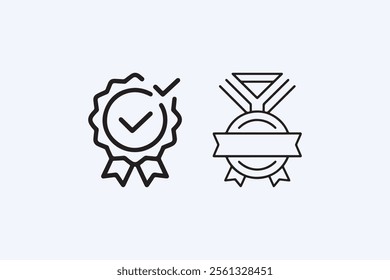 Award icons with checkmark and ribbon for quality assurance