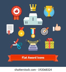 Award icons in colorful flatness. EPS10 vector.