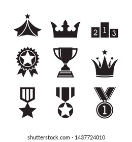 Award icons design set. Medals and trophy vector illustration