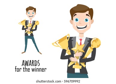 Award icons flat set of trophy medal winner prize champion cup. Set of vector icons and characters.