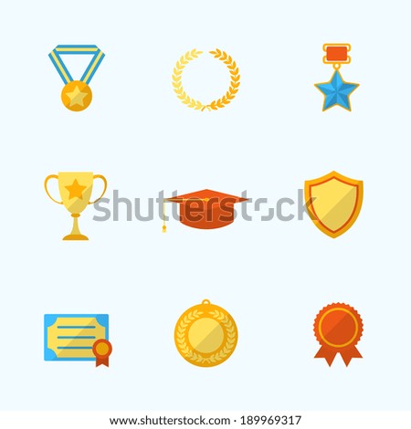 Award icons flat set of winner first place laurel wreath isolated vector illustration