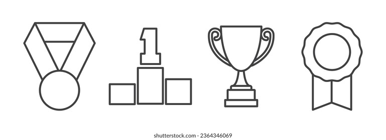 Award icons in line style. Vector illustration. Trophy icons on white background. High quality outline symbol collection of achievement. Modern linear pictogram pack of cup. winning icons.