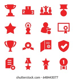 Award icons set. set of 16 award filled icons such as star, ranking, diploma, medal, trophy, man with medal